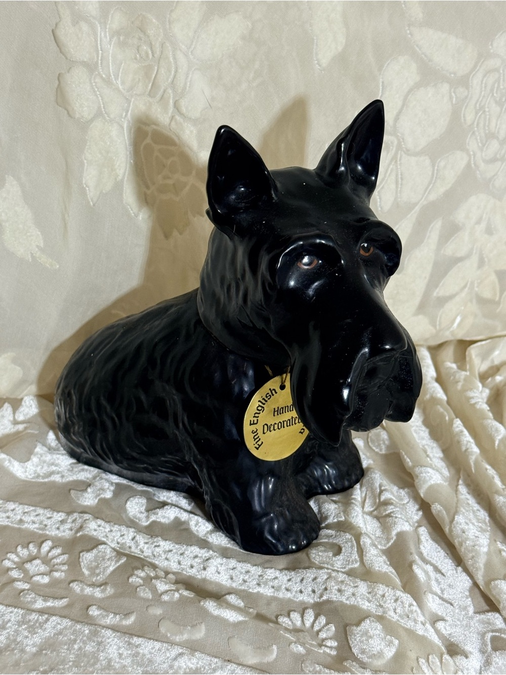 Vintage 1970 Black and White Scotch Whisky Black Scottie Dog Decanter EMPTY